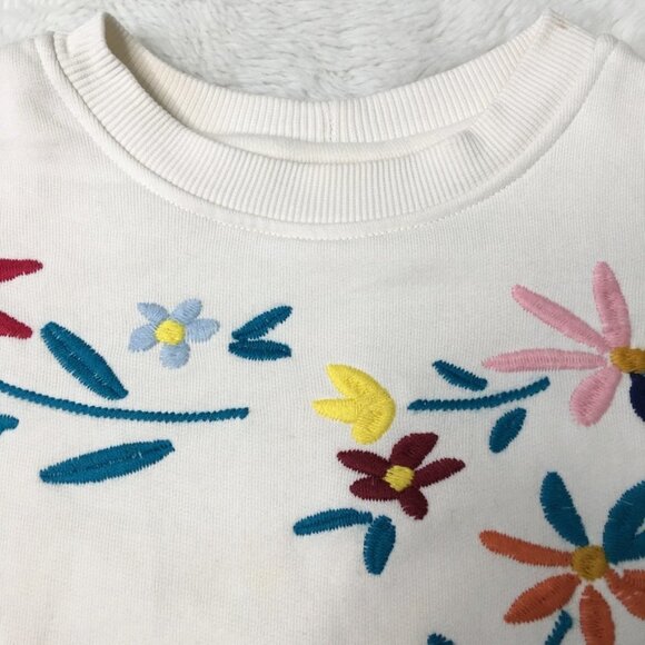 Hanna Andersson Little Girl Off White Floral Sweatshirt Top Size 4 Embroidered - Picture 7 of 12